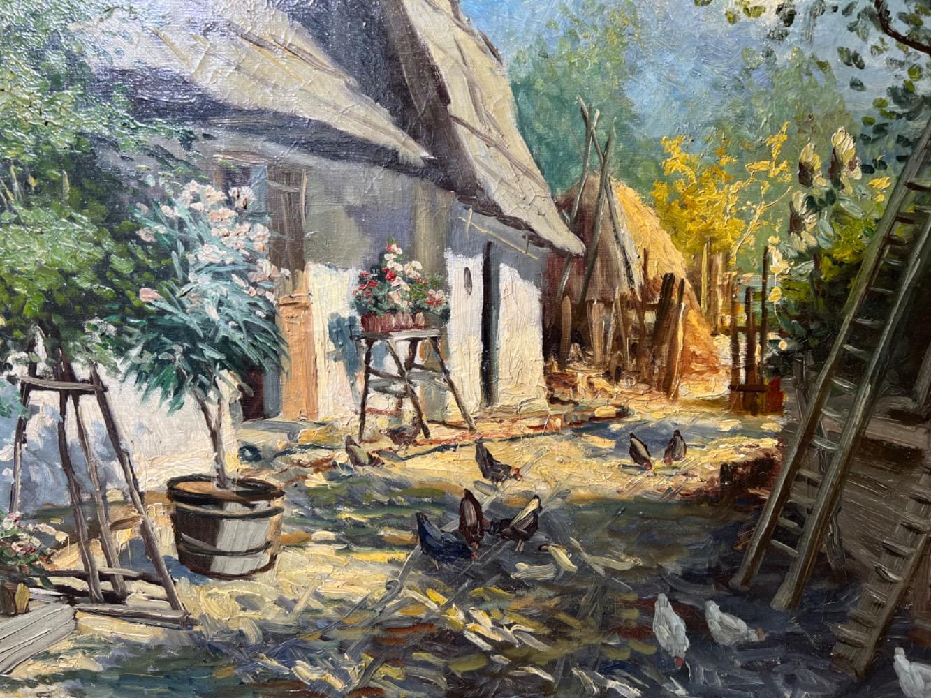 Farm with chickens ( oil on canvas)