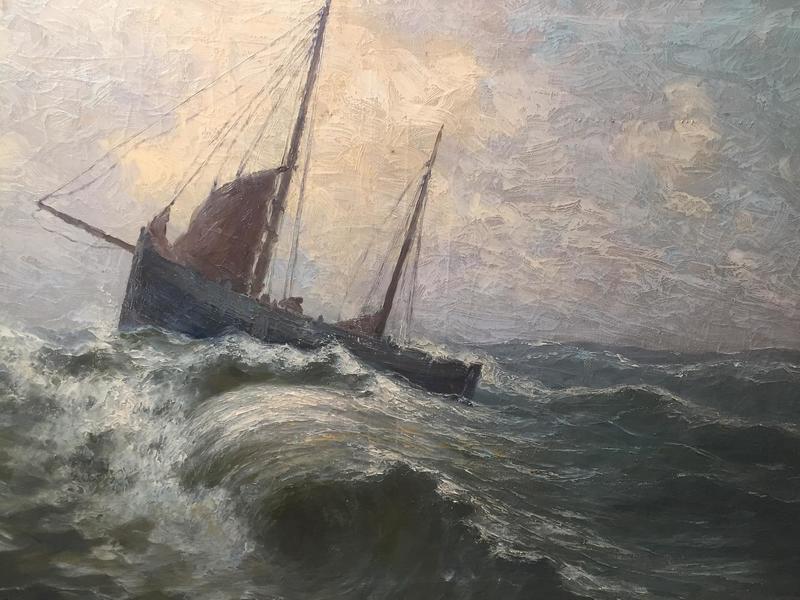 Fisherman in a storm ( oil on canvas)
