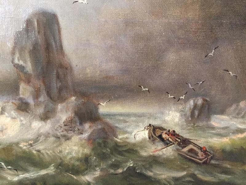 Fishermen in a storm ( oil on canvas )