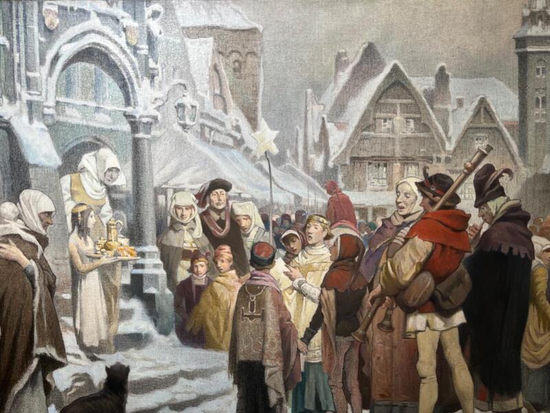 Christmas carols in the Middle Ages  in Bruges ( oil on canvas )