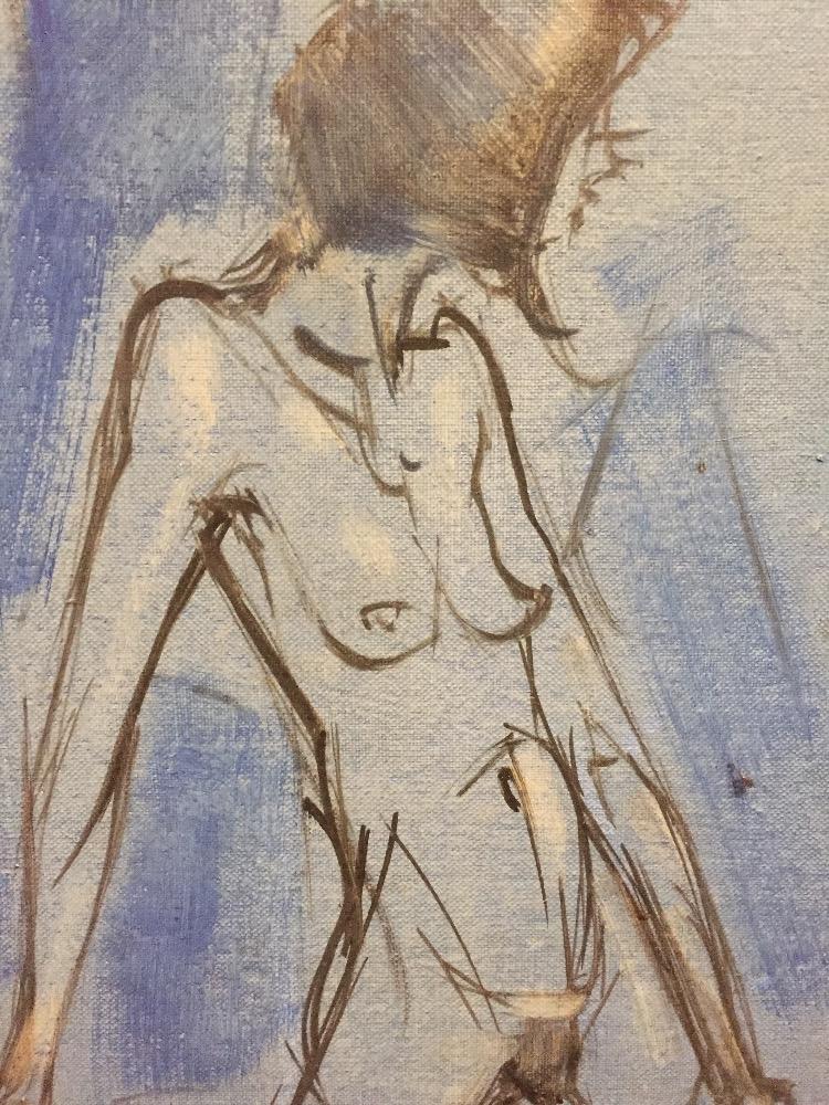 Nude in a blue interior