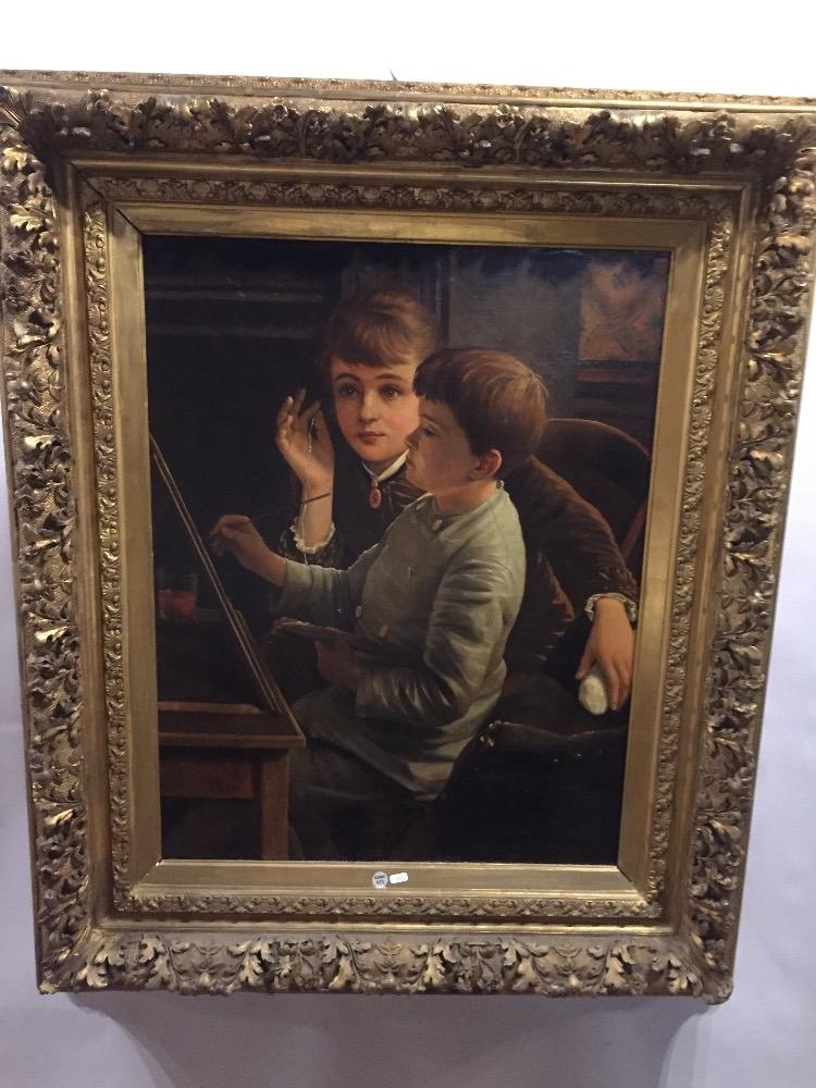 Teaching the artist (oil on canvas)