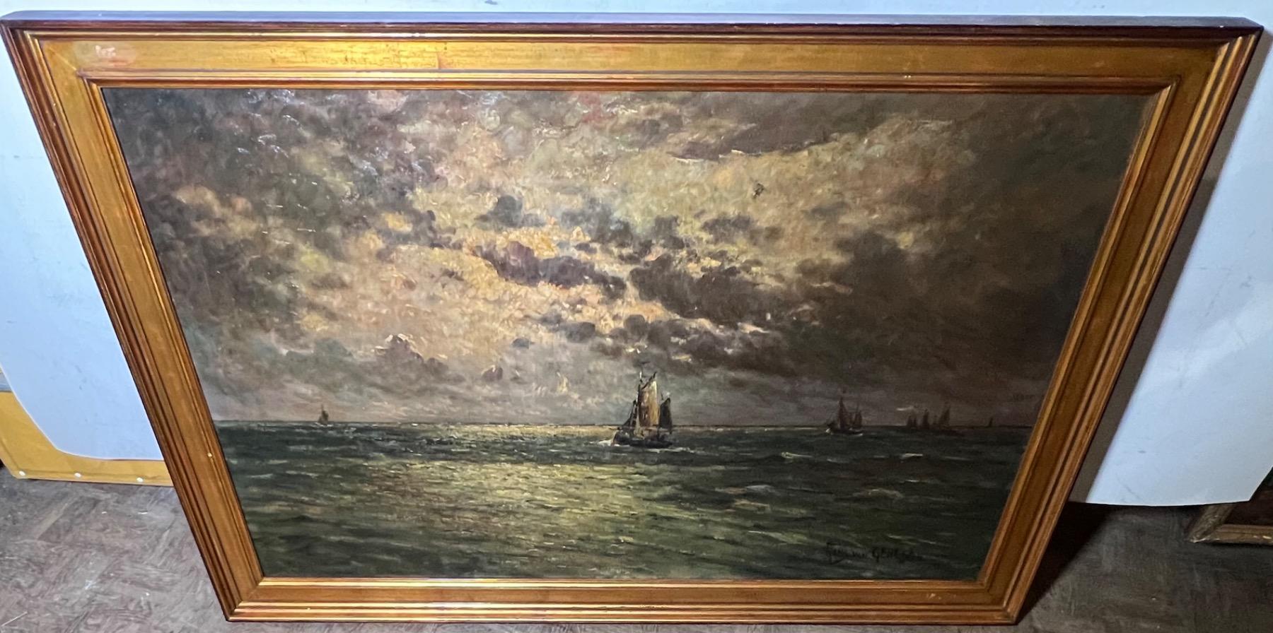 Boats at night ( oil on canvas)