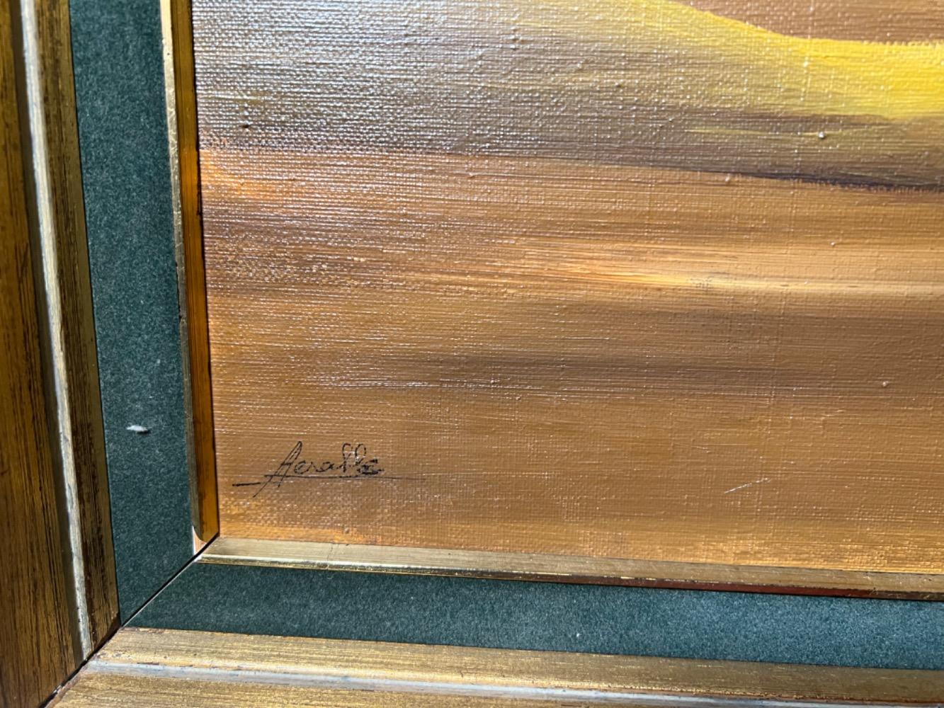 Arlecchino in a surreel landscape ( oil on canvas )