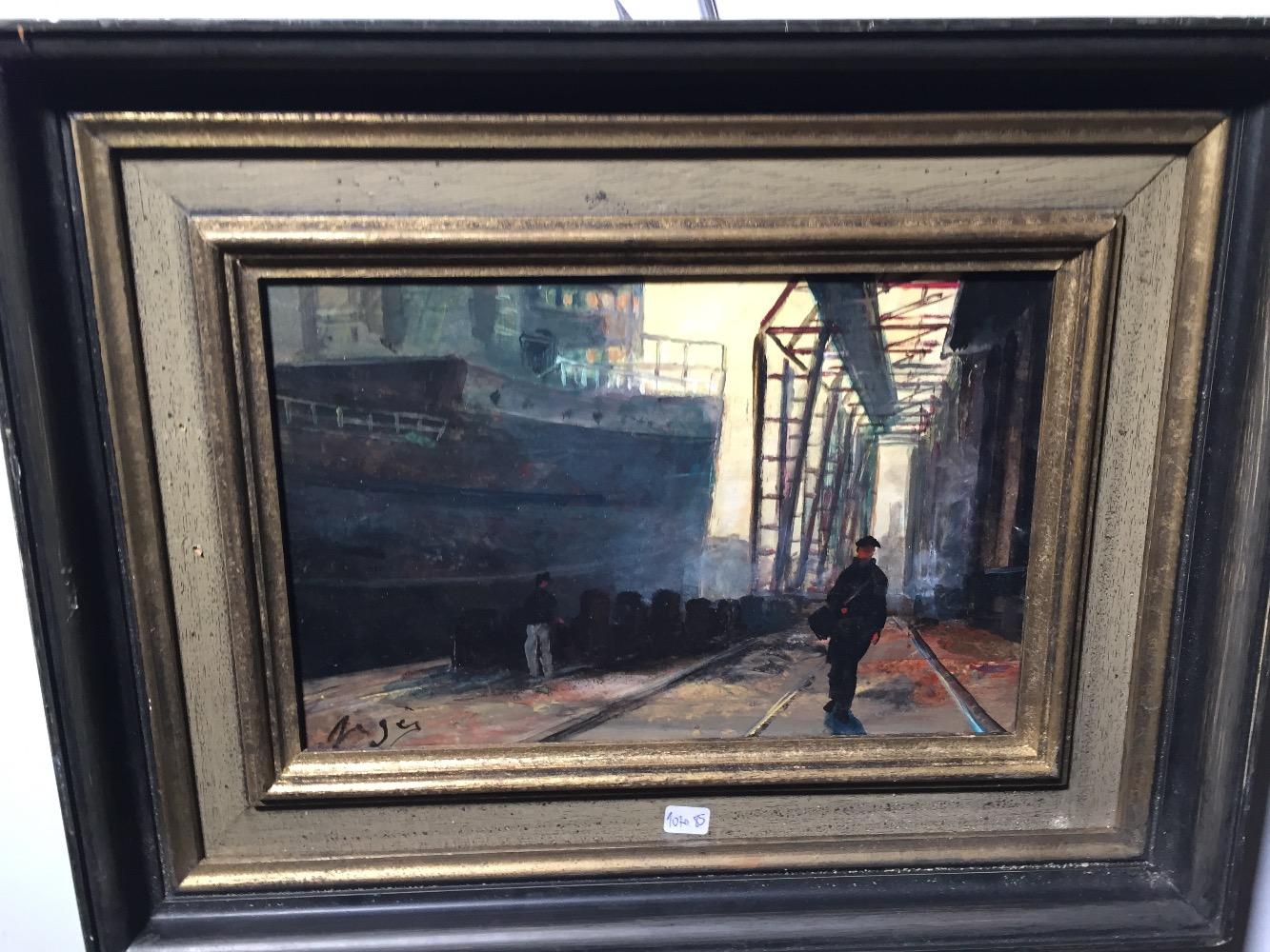 Daily Life in the harbour of Le Havre ( oil on panel )