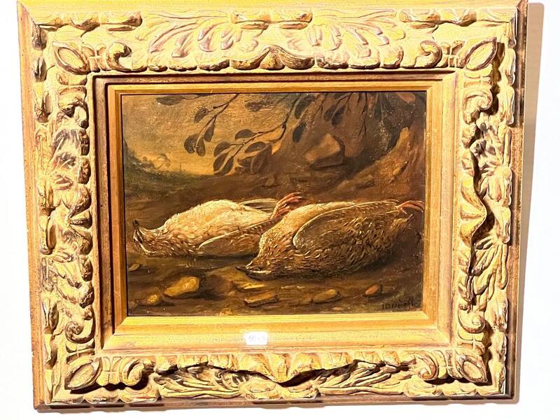 Landscape with partridges ( oil on panel )