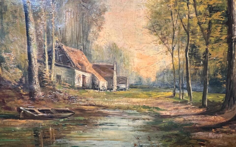 The farm at the riverside ( oil on canvas )