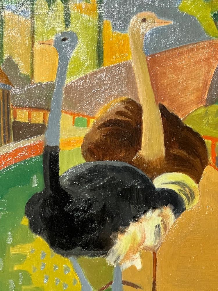 The romance of the ostrich couple ( oil on panel )