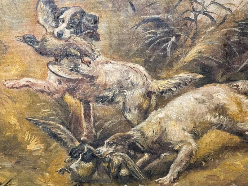 The two hunting dogs ( oil on canvas )