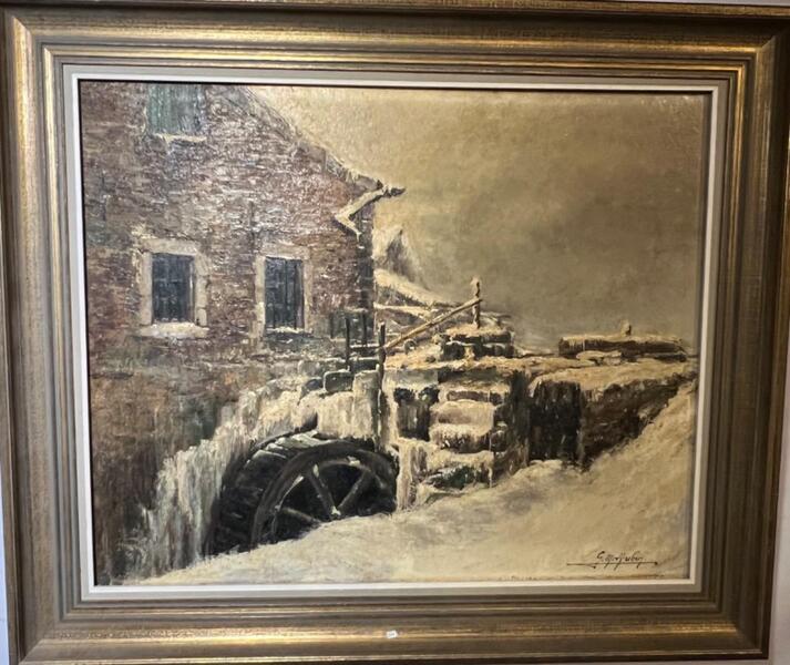 Wintertime at the Watermill ( oil on canvas )