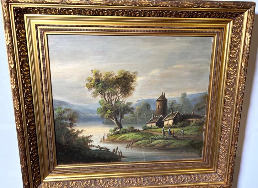 The daily life at the riverside ( oil on canvas)