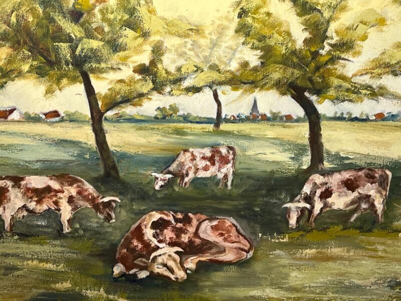 Grazing cows ( oil on canvas )