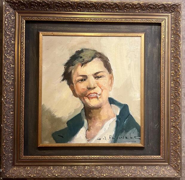 The young cigarette smoker ( oil on canvas )