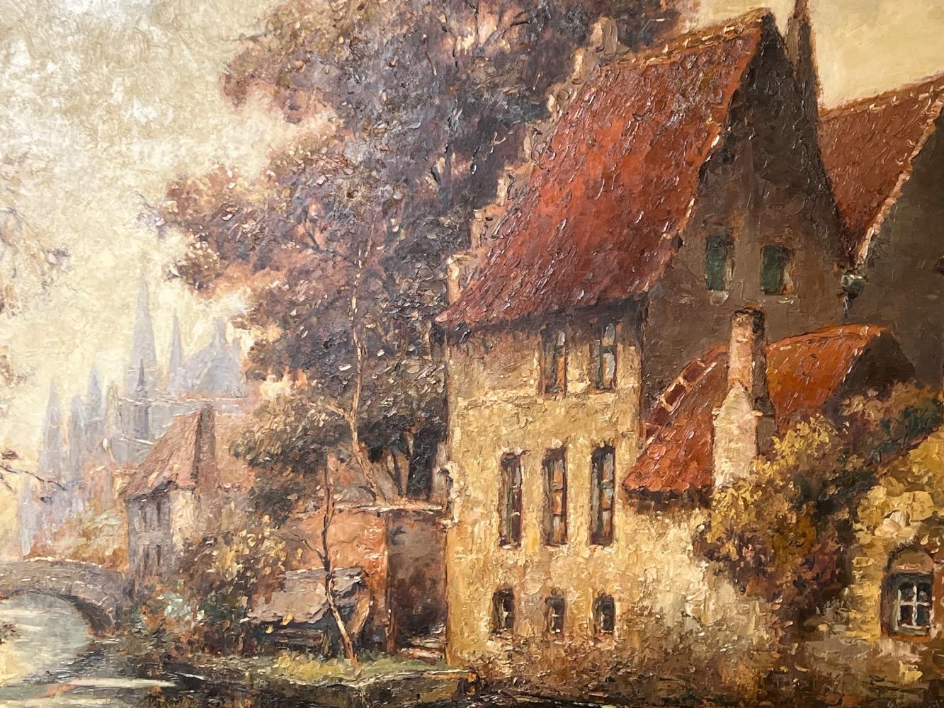 House at the canals in Bruges ( oil on panel )