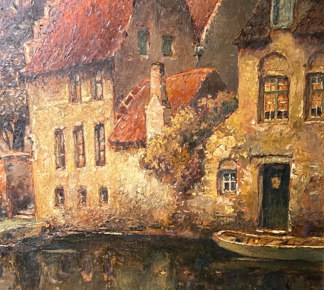 House at the canals in Bruges ( oil on panel )