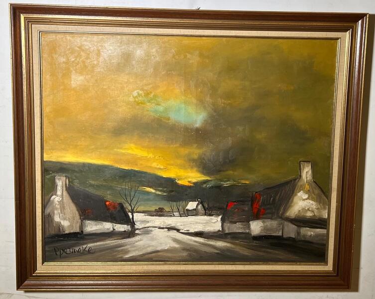 Houses in the wintertime ( oil on canvas )