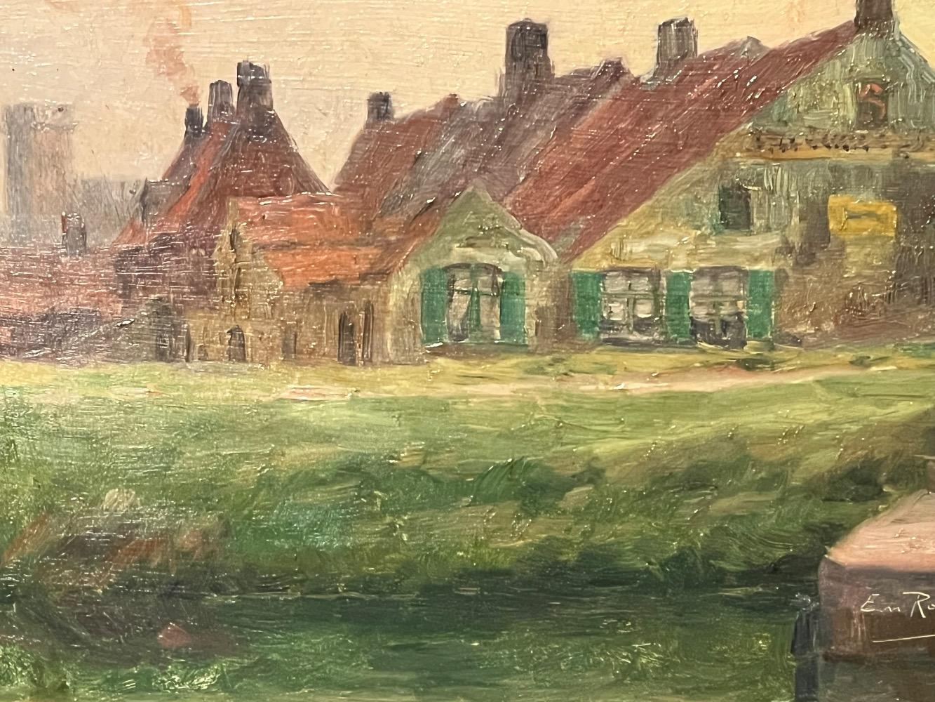 Houses near the canal ( oil on panel )