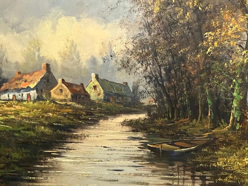 Houses near the riverside ( oil on canvas )
