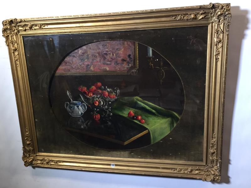 Stillife with strawberries ( oil on panel )
