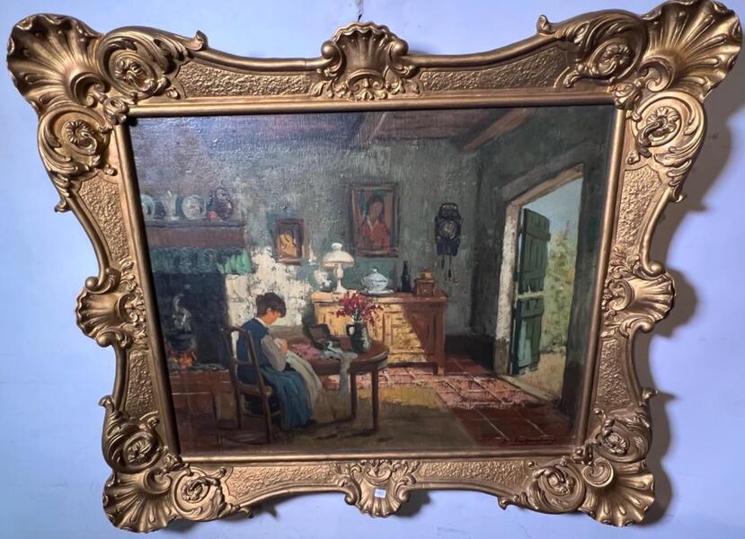 The clothmaker at work in the summertime ( oil on canvas )