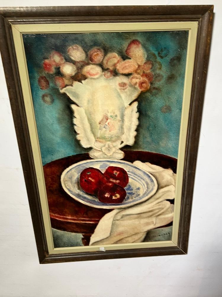 Stillife with red apples ( oil on panel )