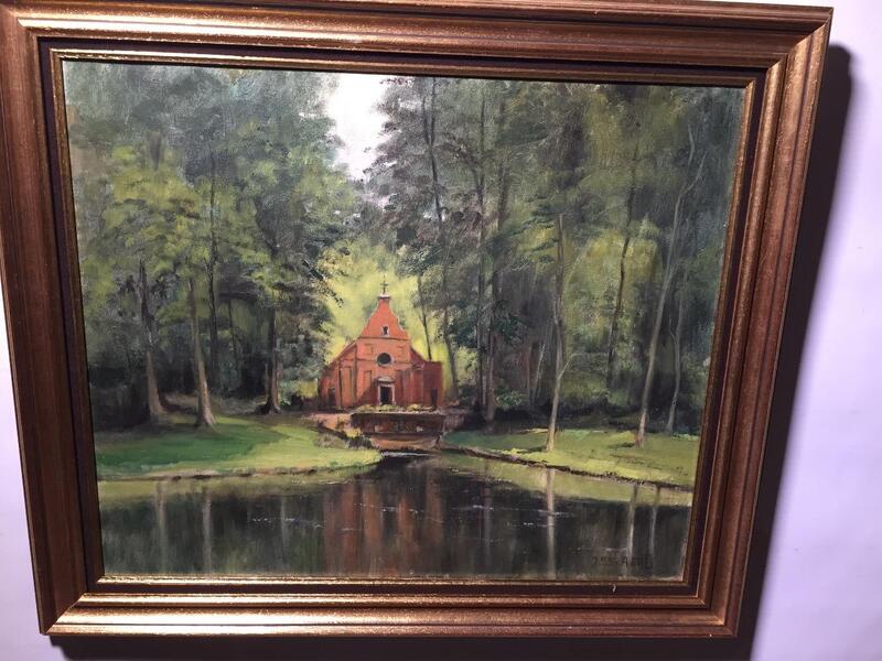 The chapel at the riverside ( oil on canvas)