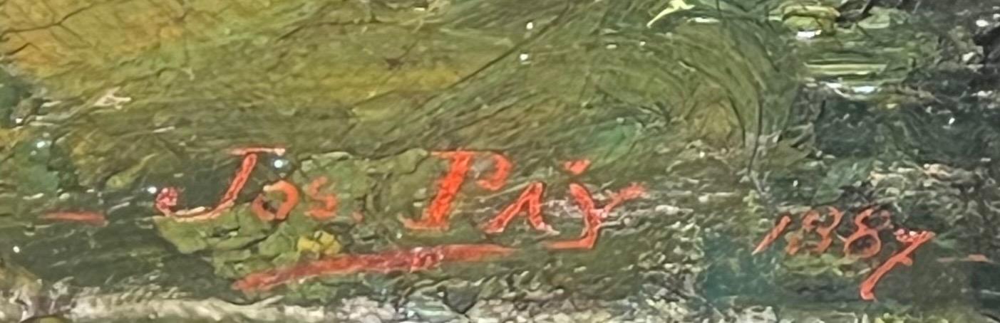 1887, landscape near Paris of the construction of the Eiffel tower and a view of an air  air balloon ( oil on canvas )