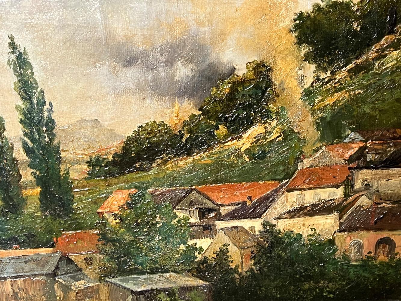 1887, landscape near Paris of the construction of the Eiffel tower and a view of an air  air balloon ( oil on canvas )