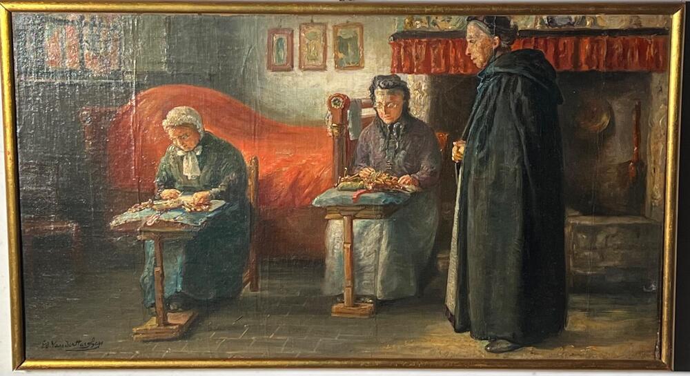 Lacemakers in Bruges ( oil on canvas )