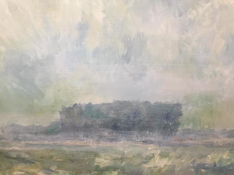 Landscape in Flanders in the fog ( oil on canvas)