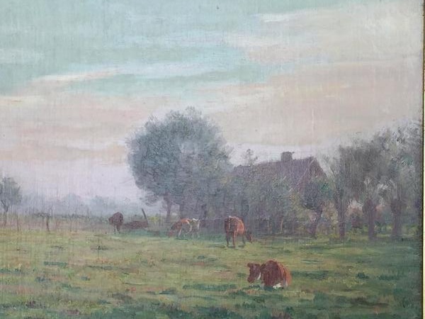 Landscape with cows ( oil on canvas)