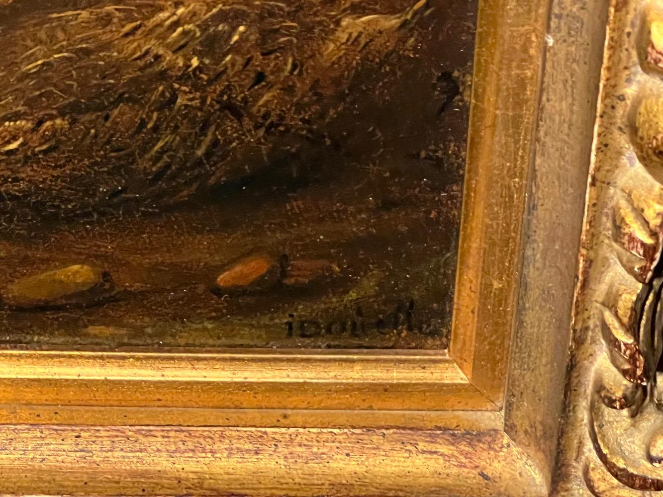 Landscape with partridges ( oil on panel )