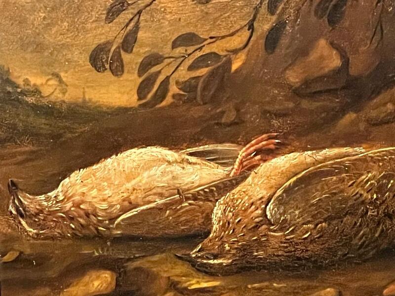 Landscape with partridges ( oil on panel )