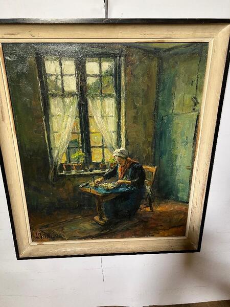 The lacemaker in Bruges ( oil on canvas)
