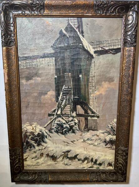 The windmill in the wintertime ( oil on canvas )