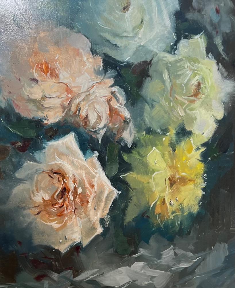 Stillife with roses ( oil on panel )