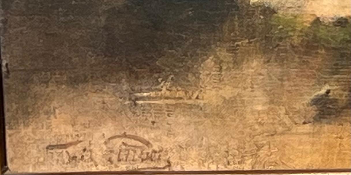 Mother and child walking to the peaceful village ( oil on canvas )