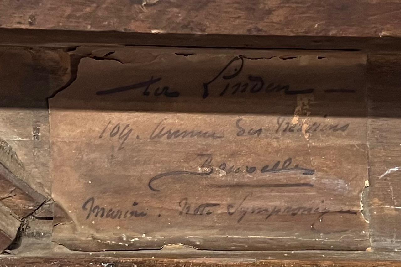 Mother and child walking to the peaceful village ( oil on canvas )