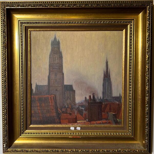 Panoramic view of Bruges ( oil on panel )