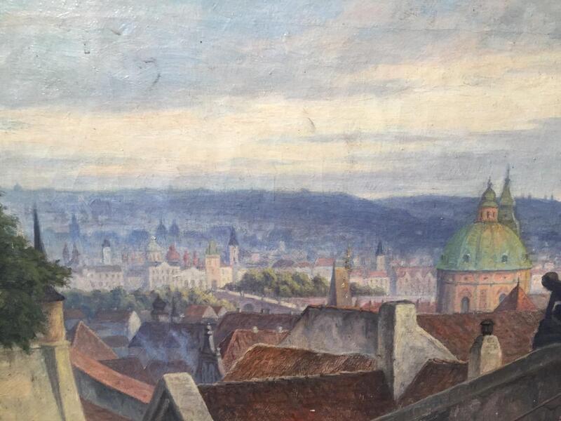 Panoramic view of the city ( oil on canvas)