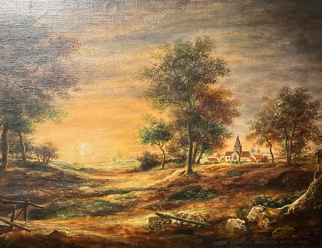 Panoramic view of the peaceful village ( oil on canvas )