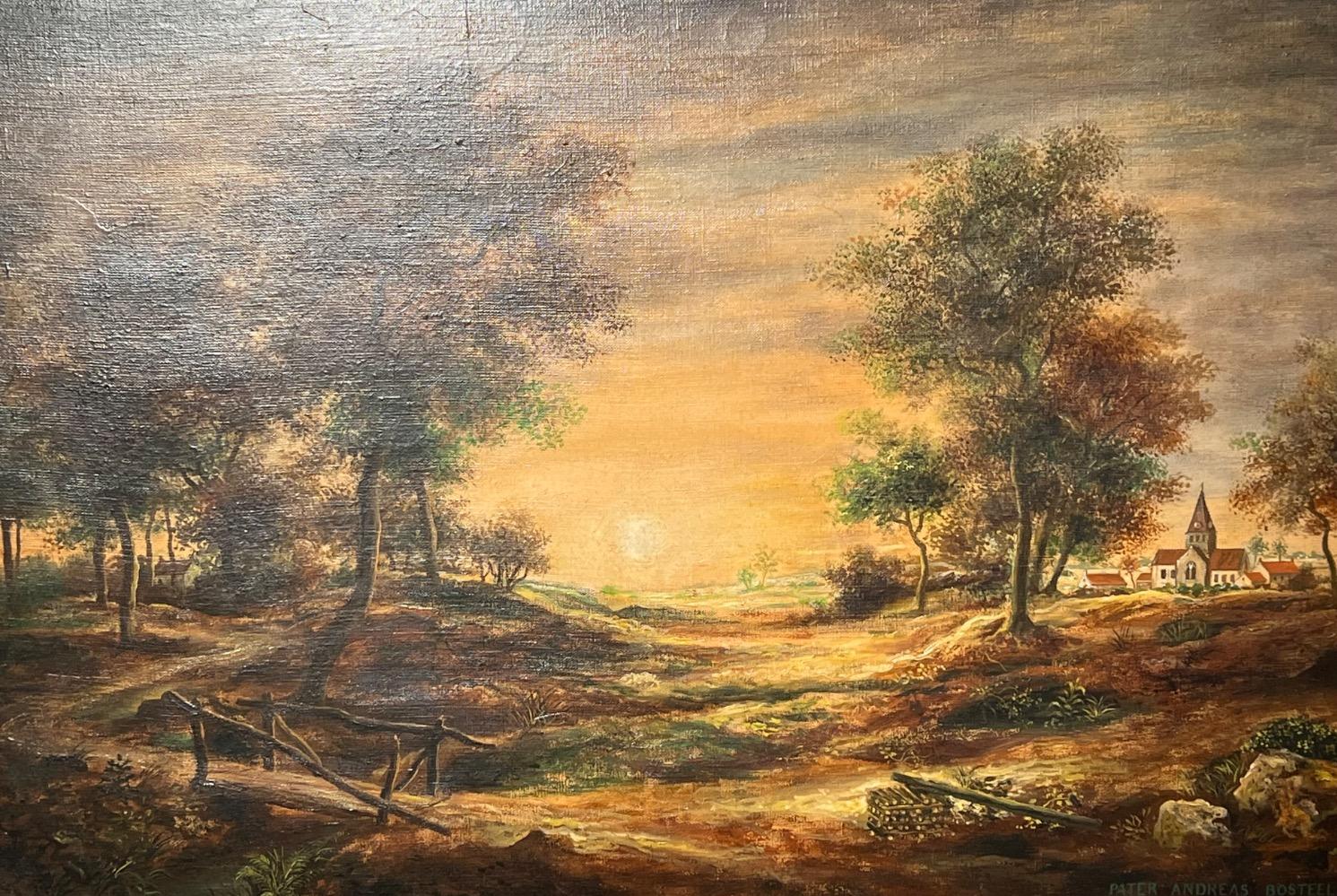 Panoramic view of the peaceful village ( oil on canvas )