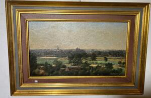 Panoramic view of the peaceful village ( oil on panel )