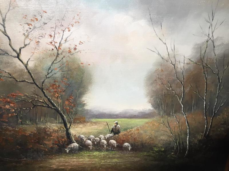 The shepherd with his sheep ( oil on canvas)