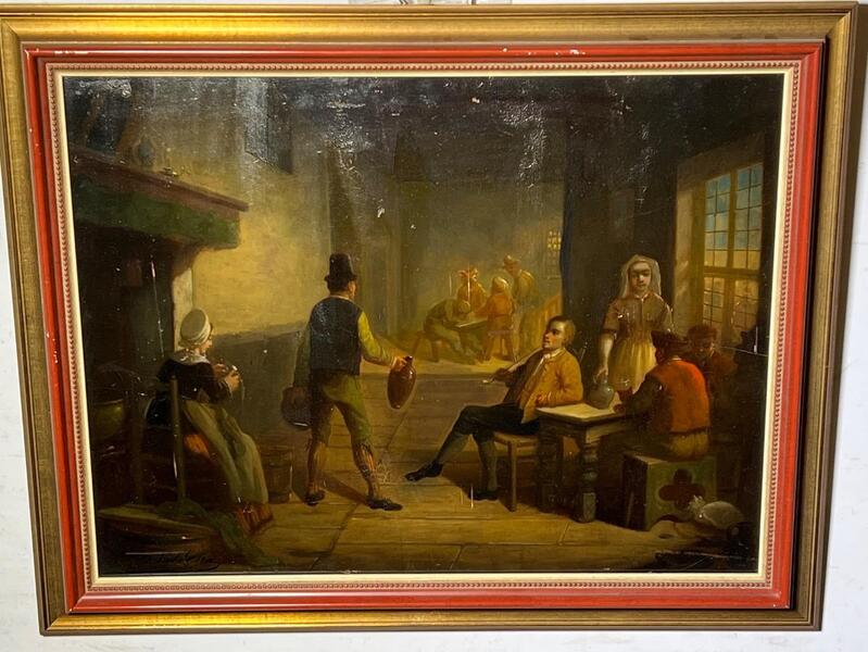 Pub scene ( oil on panel )