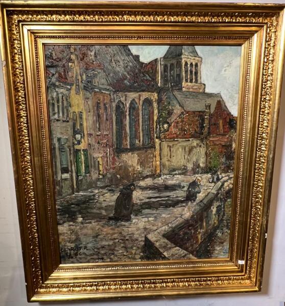 Walking near the canals in Bruges ( oil on canvas )