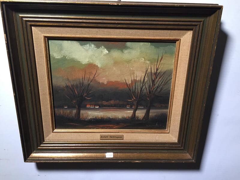 Cottages at the riverside oil on canvas)