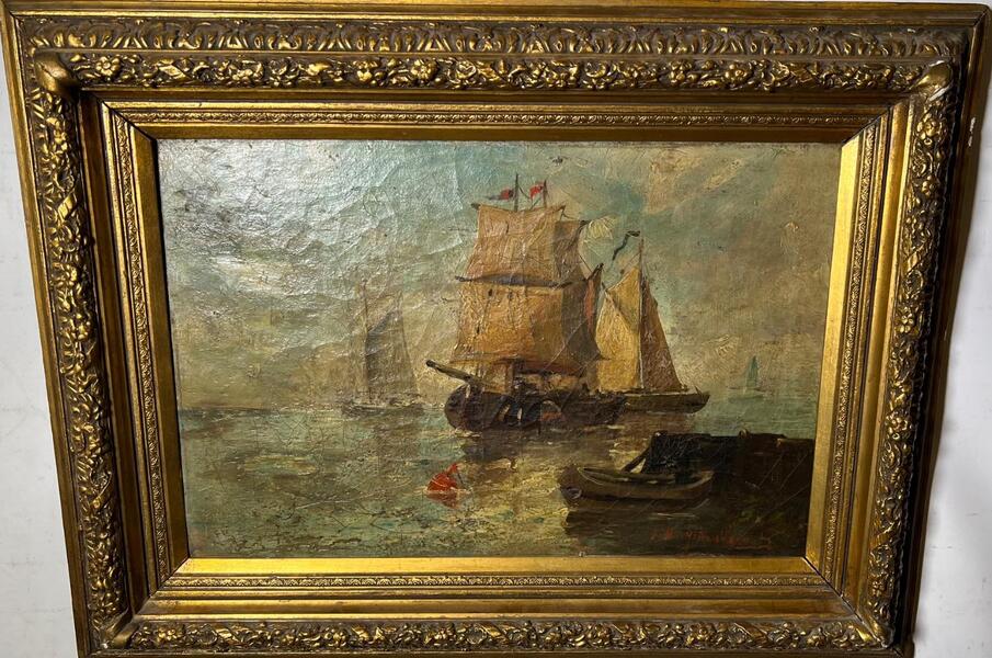 Sailing to the harbour ( oil on canvas )