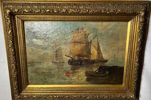 Sailing to the harbour ( oil on canvas )