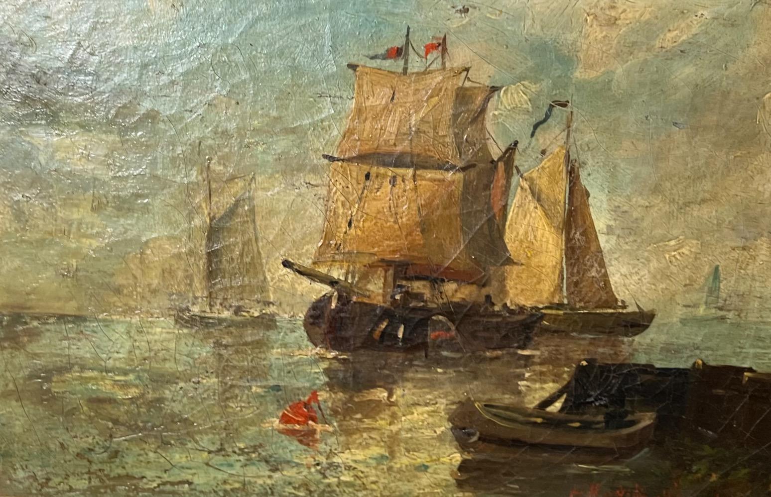 Sailing to the harbour ( oil on canvas )